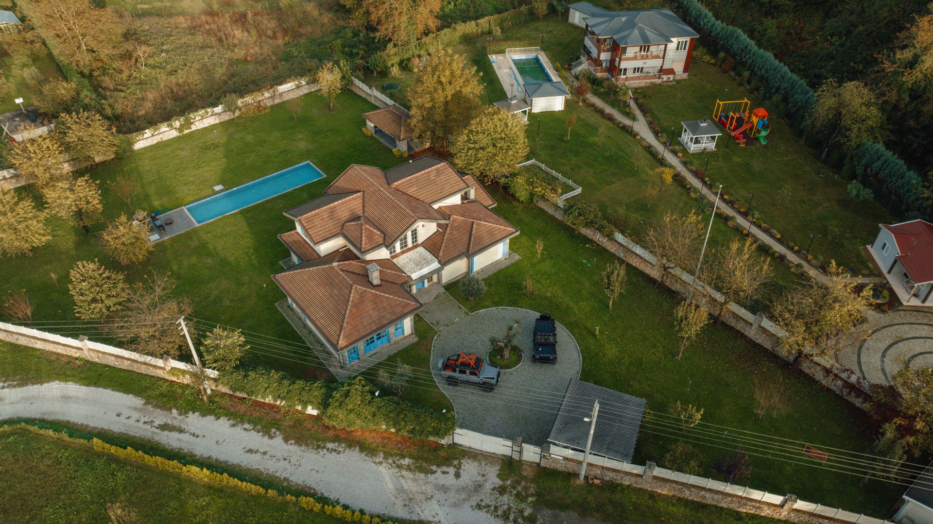 Aerial shot of real estate property